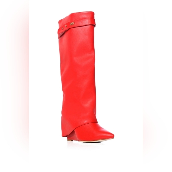 AZALEA WANG "FATAL VALENTINE" Elegant Red Over the Knee Women's Boots - Picture 4 of 9